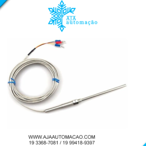 PT100000A2 - PT100, IP65, ponta sensora 6x100mm, 3mts de cabo, 0°C a 400°C